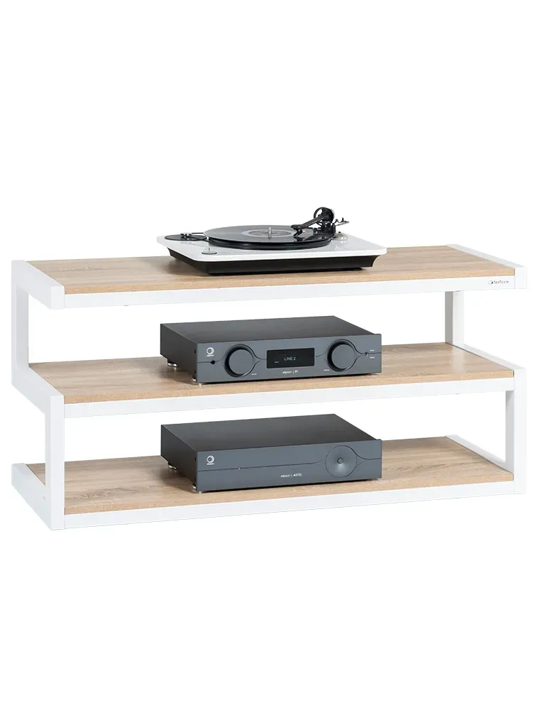 Norstone Esse AV – stolik RTV/Hi-Fi 110 cm, szkło lub drewno, do 80 kg