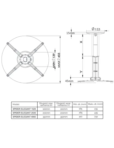 Uchwyt sufitowy do projektora | Spider Elegant 1525 | SUPREMA 2
