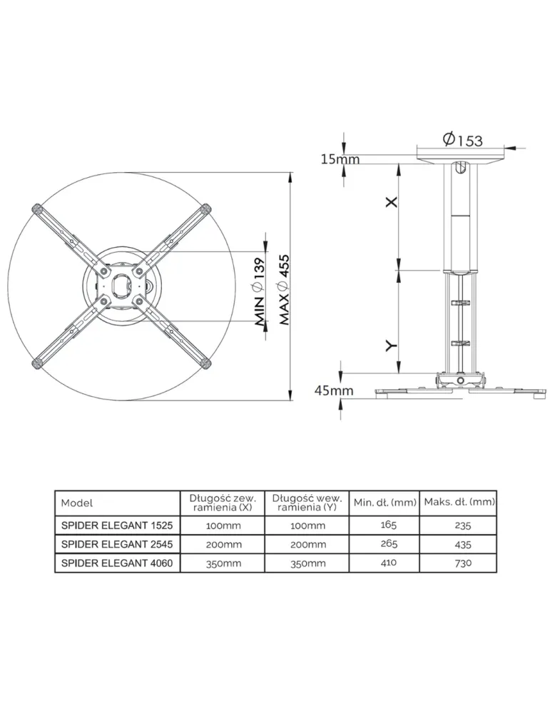 Uchwyt sufitowy do projektora | Spider 2545 | SUPREMA
