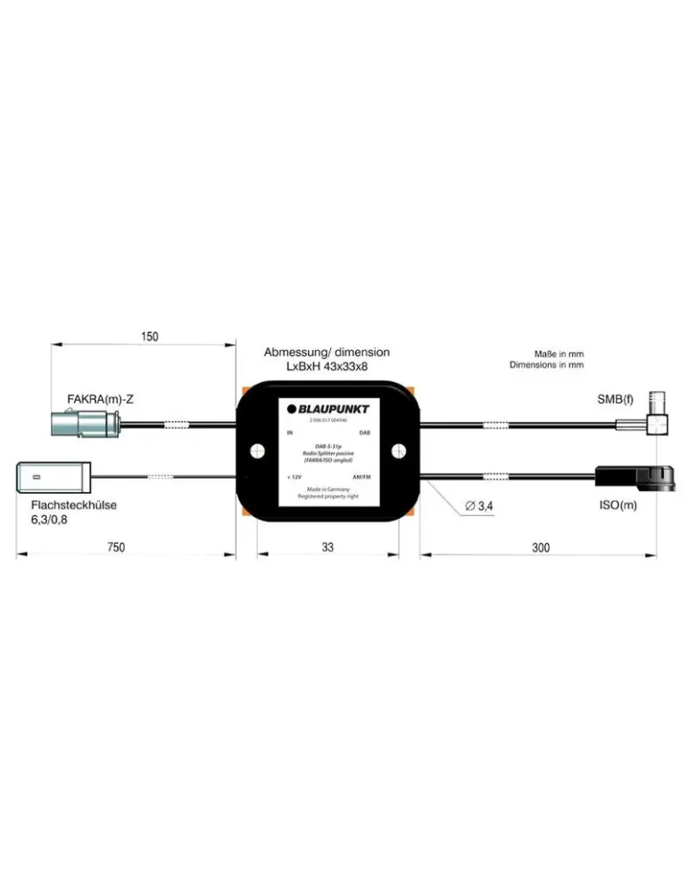 Rozdzielacz antenowy AM/FM DAB+ | DAB-S-31p | BLAUPUNKT