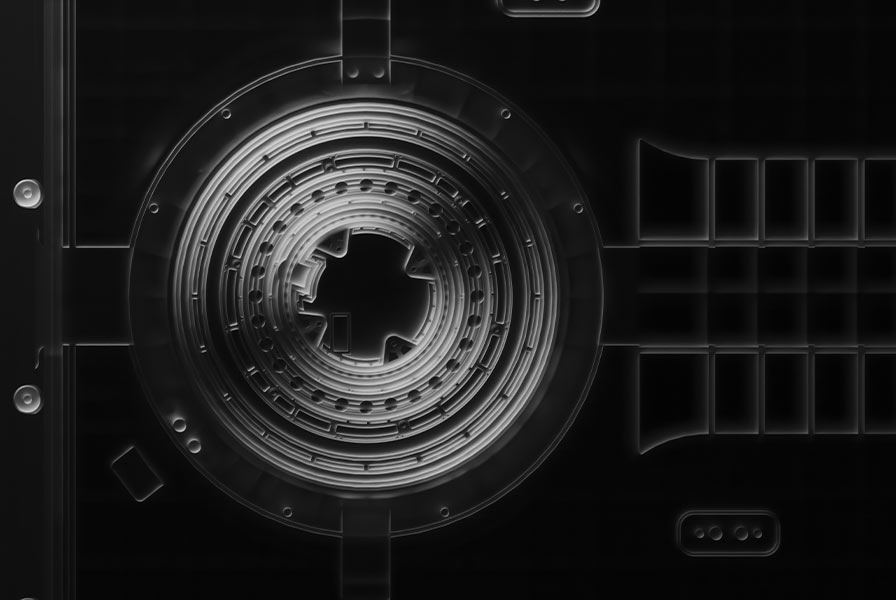 Techniczny schemat i przekrój inteligentnego pokrętła sterującego Naim w systemie Mu-so Hekla.